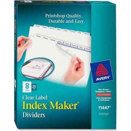 AVERY DENNISON Avery Index Maker Clear Label Divider, Punched, 8.5"x11", 8 Tabs, 25 Sets, White/White 11447